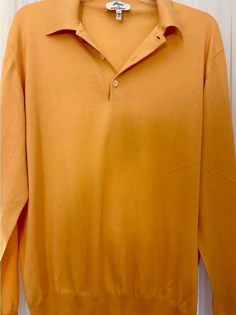 Brioni mens lambs wool polo style sweater with collar. soft melon. Size 54. - Picture 2 of 8
